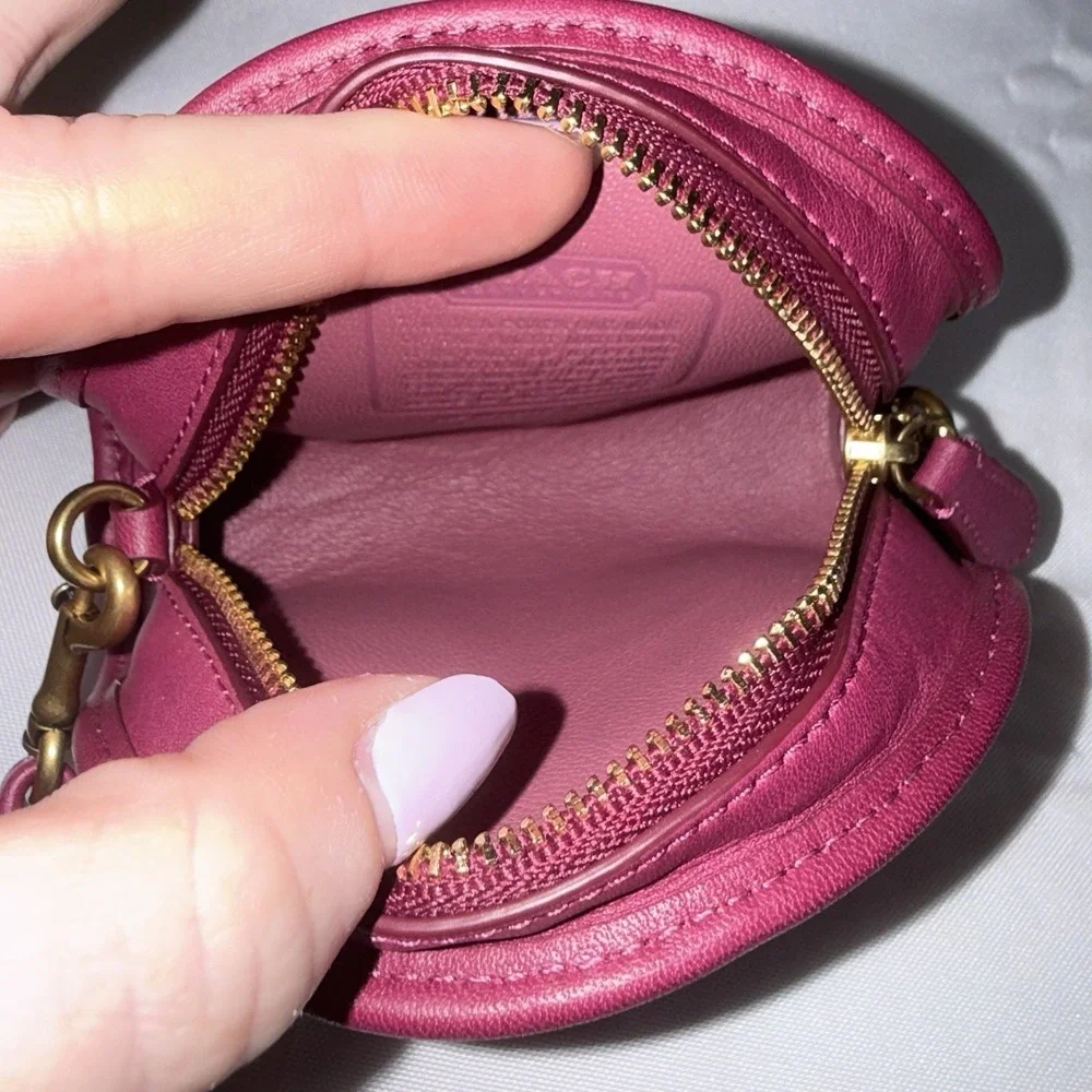 Coach Magenta Pink Glovetanned Leather Half Moon Mini Pouch Wristlet Bag Wallet